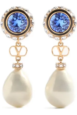 VALENTINO GARAVANI VLOGO SIGNATURE EARRINGS IN METAL, ENAMEL, PEARLS AND CRYSTALS