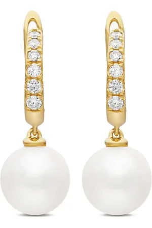 David Yurman 18kt yellow pearl diamond hoop earrings (15.6mm)