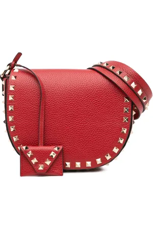 VALENTINO GARAVANI 2018-2024 Grained Calfskin Rockstud Saddle crossbody bag