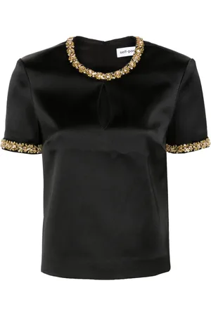 Self-Portrait Embellished satin blouse