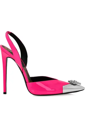 Philipp Plein Diamond brooch patent leather slingback pumps