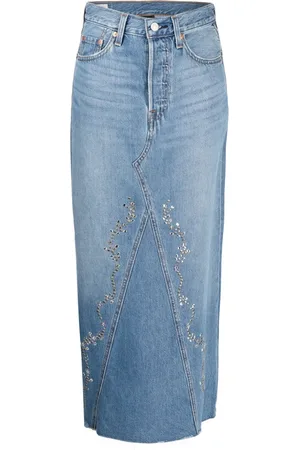 Anna Sui Stud-detail midi denim skirt