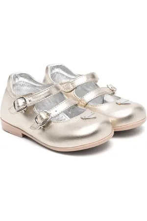 MONNALISA Logo-plaque leather ballerina shoes