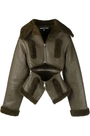 andre damo Cut-out shearling-trim leather jacket