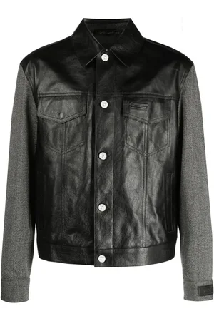 VERSACE Panelled button-down leather jacket