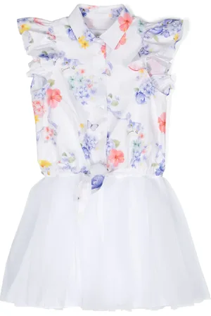 Lapin House Floral-print tulle dress