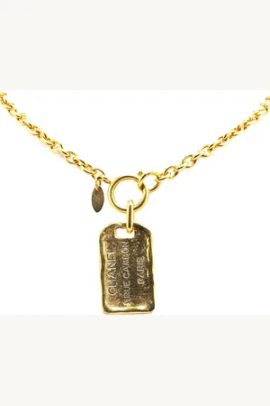 CHANEL 1970-1980 Plated 31 Rue Cambon Dog Tag Pendant Necklace costume necklace