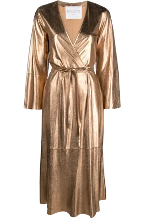 FORTE FORTE Metallic-leather wrap midi dress