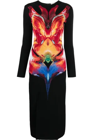 Alexander McQueen Solarised Orchid jacquard midi dress
