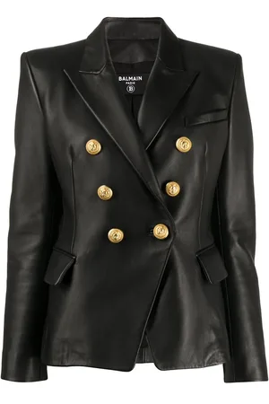 Balmain Double-breasted leather blazer