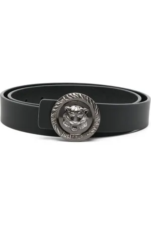 Roberto Cavalli Tiger Head-buckle leather belt
