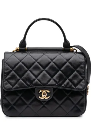 CHANEL 2016-2017 Medium Quilted Glazed Calfskin Gold Bar Top Handle Flap satchel