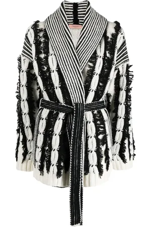 Twin-Set Fringed belted cardigan