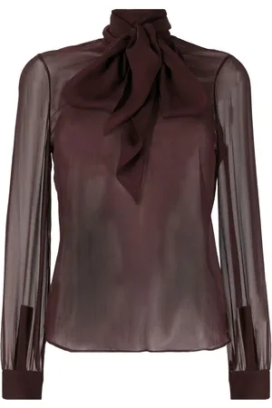 Saint Laurent Tied-collar semi-sheer blouse