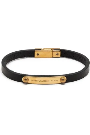 Saint Laurent Leather logo-plaque bracelet