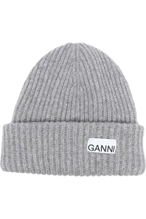 Ganni Logo-patch rib-knit beanie