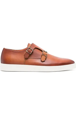santoni Double-buckle leather monk shoes
