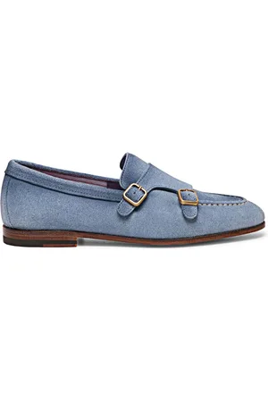 santoni Double-buckled suede loafers