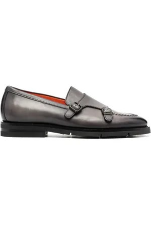 santoni Double-buckle leather monk shoes