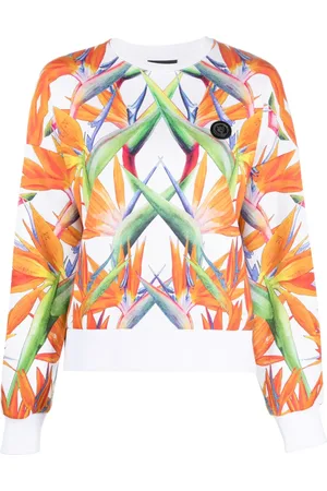 Philipp Plein Floral-print long-sleeved cropped sweatshirt