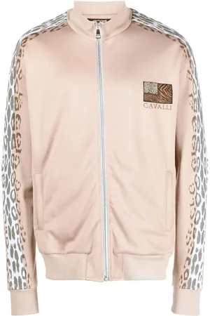 Roberto Cavalli Leopard-print striped zipped jacket