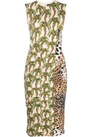 Roberto Cavalli Mix-print ruched dress