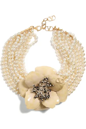 VALENTINO GARAVANI FLEUR LUMINEUSE NECKLACE IN METAL, ENAMEL, PEARLS AND FABRIC