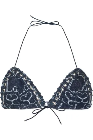 Ludovic De Saint Sernin Logo-print denim bikini top