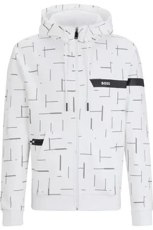 HUGO BOSS Graphic-print drawstring zip-up hoodie