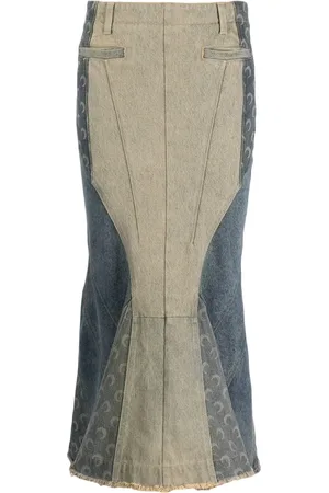 Marine Serre Regenerated denim flared midi skirt