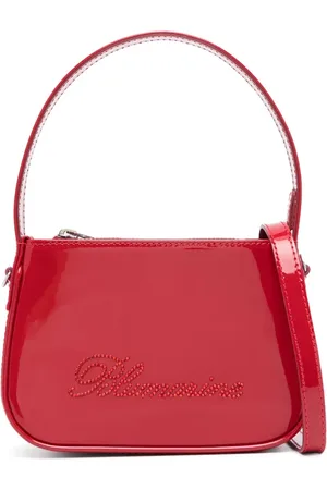 BLUMARINE Rhinestone-logo patent-finish tote bag