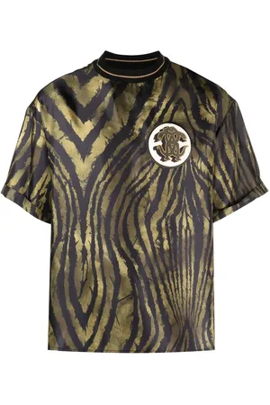 Roberto Cavalli Tiger-print logo-patch silk T-shirt