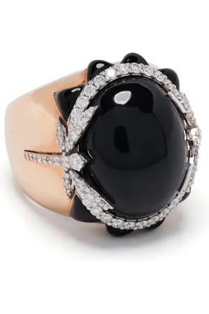 ANAPSARA 18K yellow dragonfly-motif diamond and onyx ring