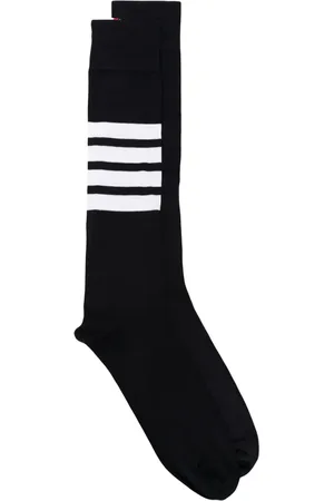 Thom Browne Over The Calf Socks With White 4-Bar Stripe In Lightweight Cotton