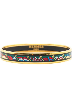 Hermès 20th Century Narrow Pavois Flags Enamel Bangle 65 costume bracelet