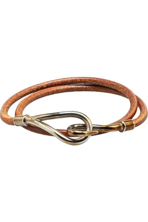 Hermès 20th Century Palladium Plated and Leather Jumbo Hook Double Tour Bracelet costume bracelet
