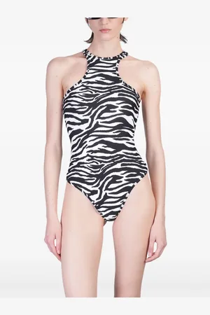 The Attico Zebra-print halterneck swimsuit
