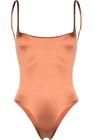 Isa Boulder Backless satin one-piece swimsuit