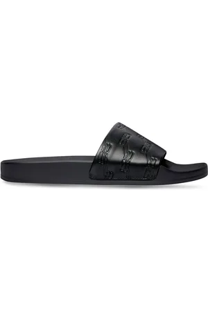 Balenciaga BB-monogram leather pool slides