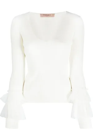 Twin-Set Tulle-inserts ribbed-knit top