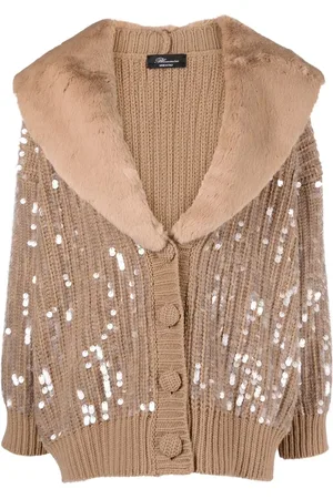 BLUMARINE Faux-fur tirm sequin cardigan