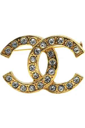CHANEL 1970-1980 Plated CC Rhinestone Brooch costume brooch