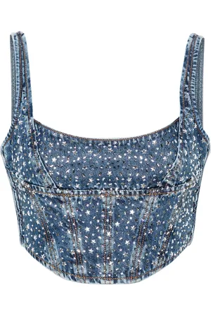 Alessandra Rich Rhinestoned denim bustier