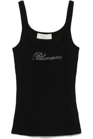 BLUMARINE Rhinestone-logo tank top