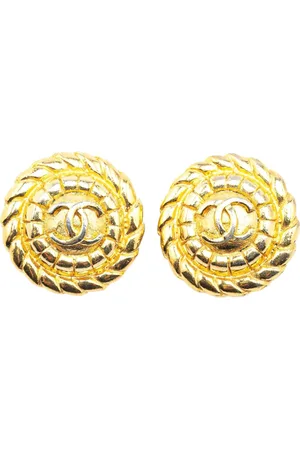 CHANEL 20th Century Plated CC Round Clip On Earrings costume earrings