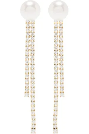 Mizuki 18kt yellow Akoya pearl and diamond drop earrings