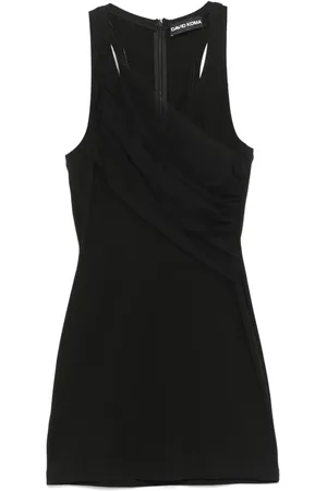 DAVID KOMA Gathered-tulle tank mini dress