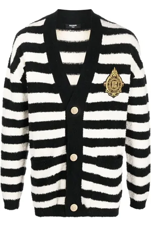 Balmain Logo-patch striped cardigan