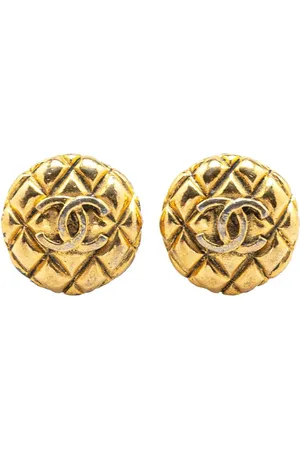 CHANEL 1980-1990 Plated CC Quilted Clip On Earrings costume earrings