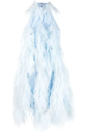 The Attico Feather-trim halterneck mini dress